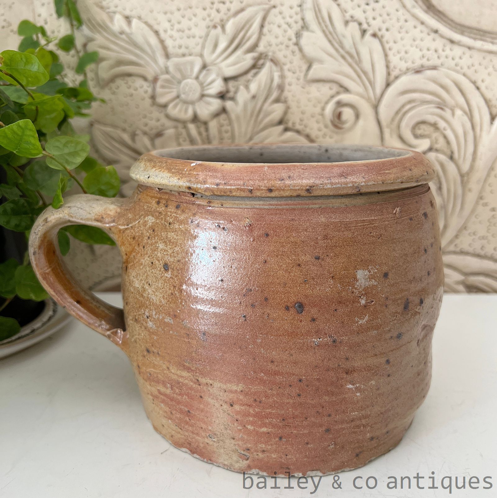 Antique French Rare Earthenware Stoneware Confit Pot - B0772   for sale